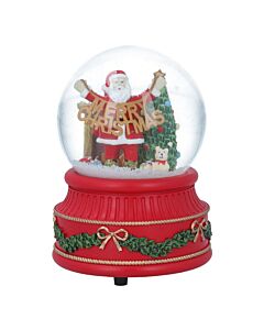 Gisela Graham Santa with Merry Christmas Garland Resin Musical Snow Globe 15cm
